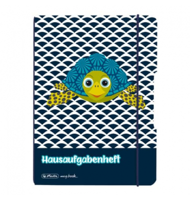 Hausaufgabenheft 50039852 Aufgabenheft Cute Animals - Turtle, Hausaufgaben / liniert, A5, 80g, Motiv, 48 Blatt / 96 Seiten