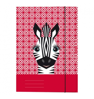 Gummizugmappe Cute Animals 50040353, A4 Zebra Karton 350g, mit 3 Einschlagklappen