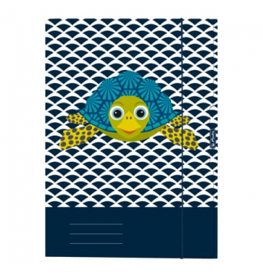 Gummizugmappe Cute Animals 50040858, A4 Turtle Karton 350g, mit 3 Einschlagklappen