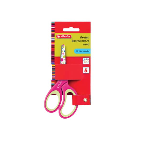 5 Stück Herlitz Bastelschere Design rund, Edelstahl, 13,2cm, Linkshänder, farbig sortiert 4008110336282 Herlitz