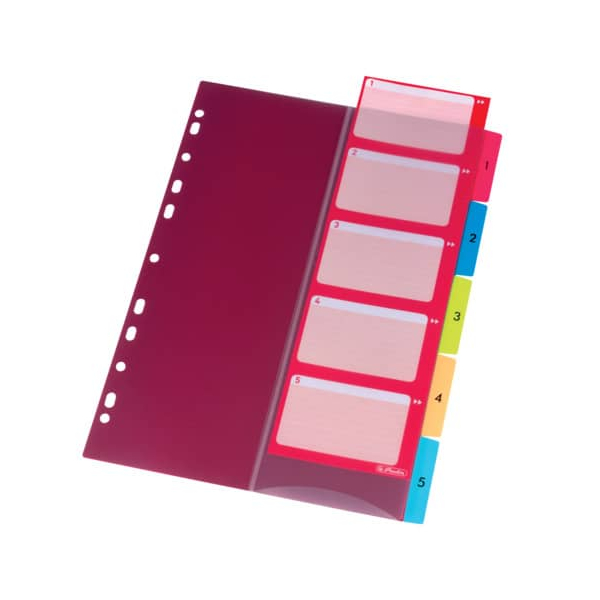 25 Stück Herlitz Kunststoffregister Register 10913689, 1 bis 5, A4, 0,18 mm, farbige Taben, 5-teilig 4008110344911 Herlitz