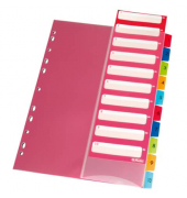 Kunststoffregister Register 10913929, 1 bis 10, A4, 0,18mm, farbige Taben, 10-teilig