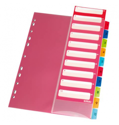 Kunststoffregister Register 10913929, 1 bis 10, A4, 0,18mm, farbige Taben, 10-teilig