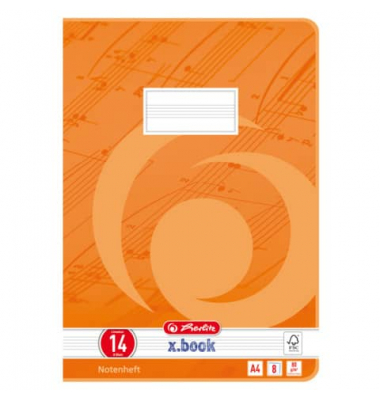 Notenheft 3324407 x.book, Lineatur 14 / Notenlinien, A4, 80g, orange, 8 Blatt / 16 Seiten