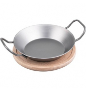 chg Servierpfanne mit Holzuntersetzer silber