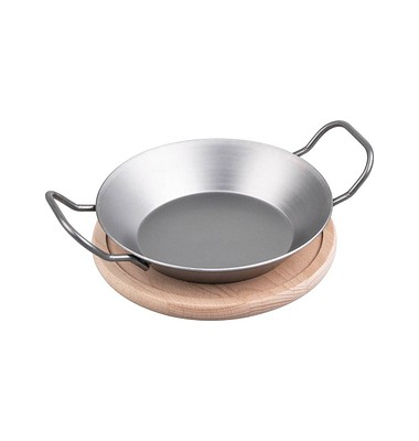 chg Servierpfanne mit Holzuntersetzer silber