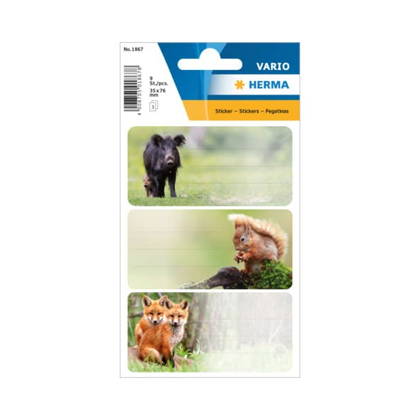 10 Stück Herma Schuletikette Waldtiere 4008705018678 Herma 9 Stück