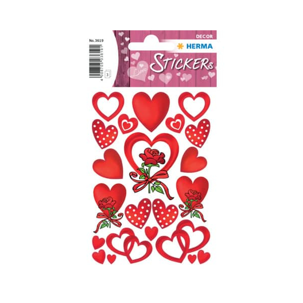 10 x HERMA Schmucketiketten Decor Herzen & Rosen VE=3 Blatt