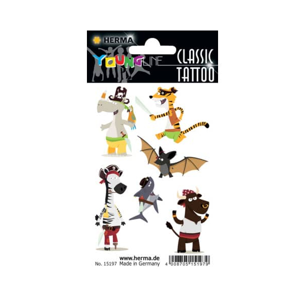 10 x HERMA Schmucketiketten Classic Tattoo YoungLine Pirate Animals