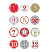 15254 Sticker DECOR Adventskalendersticker 1-24 - rot, Ø 2 cm