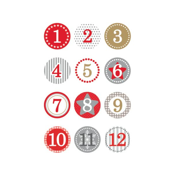 10 Stück Herma 15254 Sticker DECOR Adventskalendersticker 1-24 - rot, Ø 2 cm 4008705152549 Herma 24 Stück