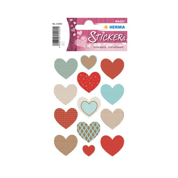 10 x HERMA Schmucketikett Magic Golden Heart Goldprägung 1 Blatt