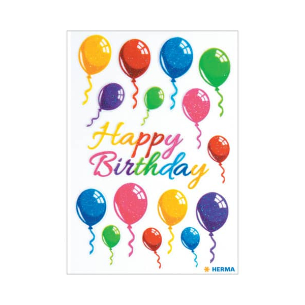 10 x Herma Sticker Bunte Luftballon mit glänzendem Glitter