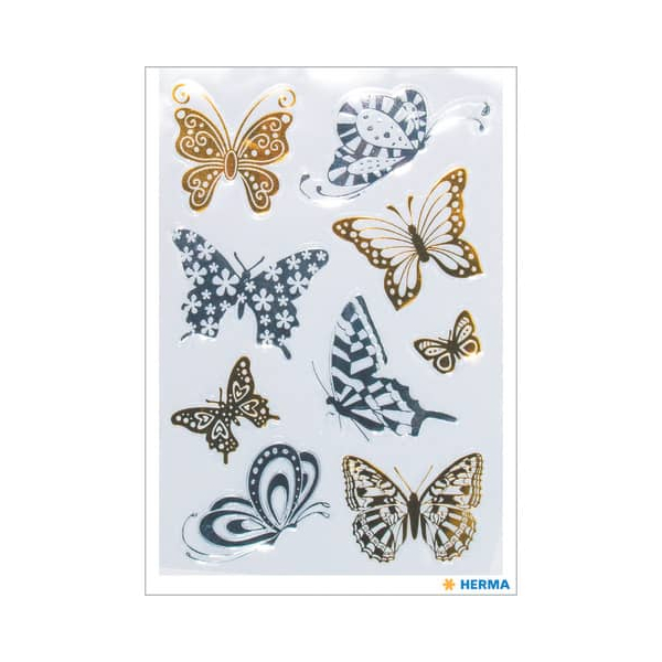 10 x HERMA Sticker Schmetterlinge Gold- und Silberfolie