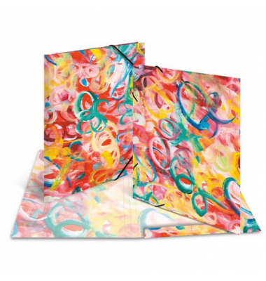 Gummizugmappe 19296, A3  bunt Karton, mit 3 Einschlagklappen