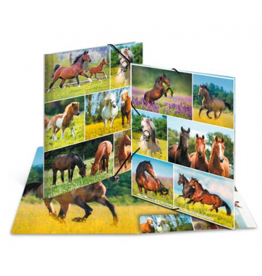 Gummizugmappe 19342, A4 Motiv Pferdewiese Karton, mit 3 Einschlagklappen