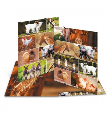 Gummizugmappe 19454, A3 Motiv Bauernhoftiere Karton, mit 3 Einschlagklappen