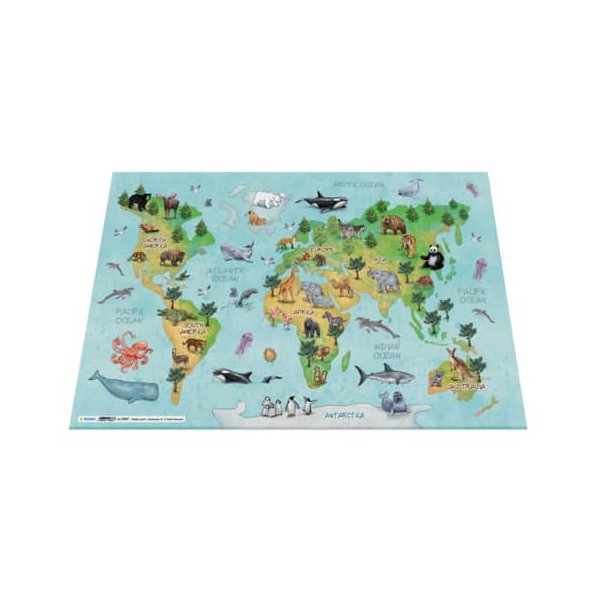 4008705196673 - Schreibunterlage Schreibunterlage 19667 bunt Weltkarte Tiere 55x35cm 4008705196673 Herma