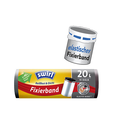 Müllbeutel 4695 Reißfest & Dicht, schwarz, 20 Liter, mit Zugband, stark