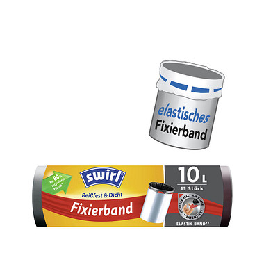 Müllbeutel 4635 Reißfest & Dicht, schwarz, 10 Liter, mit Zugband, stark