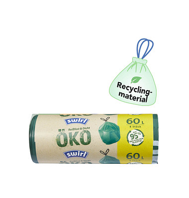 Müllbeutel 114234 Öko, grün, 60 Liter, mit Zugband