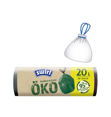 Müllbeutel 2695 Öko, grün, 20 Liter, mit Zugband, stark