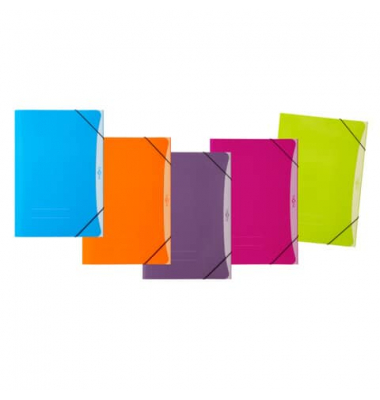 Gummizugmappe 21616-00, A4 farbig sortiert Karton, mit 3 Einschlagklappen