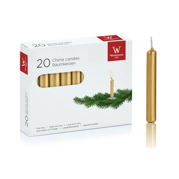 Wiedemann Christbaumkerzen 580802.026 gold 96x13mm (HxØ) ca. 1,5 Stunden Brenndauer 4009406675597 Wiedemann 20 Stück