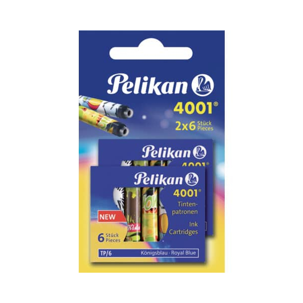 8 x Pelikan Tintenpatrone 4001 TP/F/6 königsblau mit Motiv Blister Inh