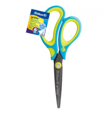 Kinderschere griffix, Titan-Nitrid-Beschichtung, titanbeschichtet, 15cm, Linkshänder, blau/gelb