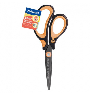 Kinderschere griffix neon black, Titan-Nitrid-Beschichtung, titanbeschichtet, 15cm, Linkshänder, schwarz/orange