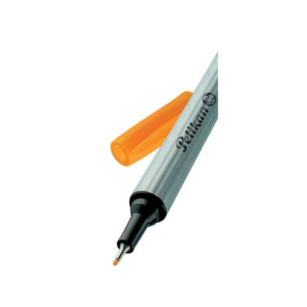 10 Stück Pelikan Fineliner 96, 943217, silber (Schreibfarbe: orange), 0,4mm 4012700943217 Pelikan