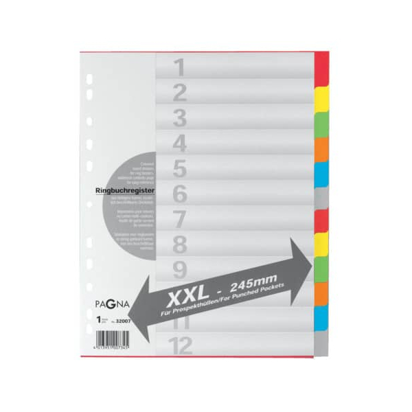 Pagna Kartonregister 32007-20, 12-teilig blanko, A4+, 225 g/m², farbige Taben, 12-teilig 4013951007345 Pagna