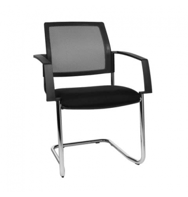 Besucherstuhl , schwarz / silber, mit Armlehnen, Freischwinger