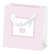Geschenktasche 13661928000, Geburt&Taufe Mädchen, Schleifenband, Baby Elefant, 12cm x 12cm