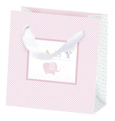 Geschenktasche 13661928000, Geburt&Taufe Mädchen, Schleifenband, Baby Elefant, 120mm x 120mm