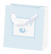 Geschenktasche 13661930000, Geburt&Taufe Junge, Schleifenband, Baby Elefant, 12cm x 12cm