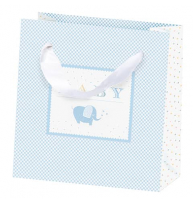 Geschenktasche 13661930000, Geburt&Taufe Junge, Schleifenband, Baby Elefant, 120mm x 120mm