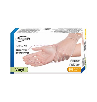Einweghandschuhe Hygonorm Ideal Fit, Vinyl, lebensmittelecht, weiß, Größe 8 / M,