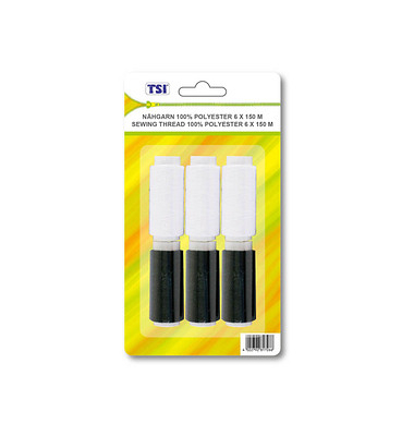 TSI Nähgarn-Set matt schwarz/weiß 0,8 mm x 6x 150,0 m TSI Nähgarn-Set matt schwarz/weiß 0,8 mm x 6x 150,0 m