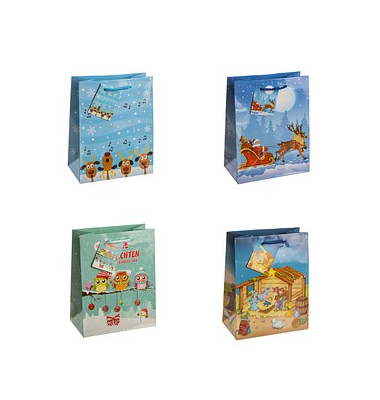 Geschenktasche 82018-SG Weihnachten Kinder, Weihnachten, Baumwollkordel, 6 Motive sortiert, 18cm x 23cm