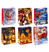 Geschenktasche 84017-SG Weihnachten Serie 7, Weihnachten, Kunststoffkordel mit Karte, 6 Motive sortiert, 18cm x 23cm