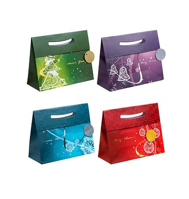 Geschenktasche 86417-SG Weihnachten Elegant, Weihnachten, Aussparung im Material, 4 Motive sortiert, Baum,Glocken,Kugeln,Eiskris
