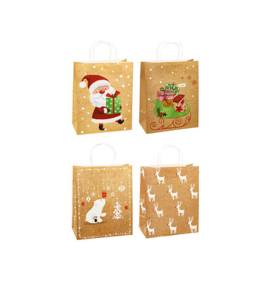 Geschenktasche 88317-SG Weihnachten Serie 3, Weihnachten, Papierkordel, 4 Motive sortiert, Rentier,Weihnachtsmann,Eisbär,Kugeln,