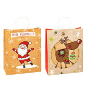 Geschenktasche 88318-SG Weihnachten Serie 1, Weihnachten,  Papierkordel, 1x Rentier, 1xWeihnachtsmann, 26cm x 32cm