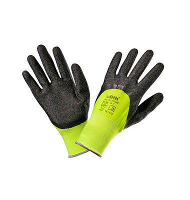 Arbeitshandschuhe, Latexkautschuk, schwarz/neongelb, Größe 9 / L