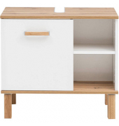 MÖBELPARTNER Waschbeckenunterschrank Padua weiß glanz, eiche landhaus 65,2 x 35,0 x 60,1 cm