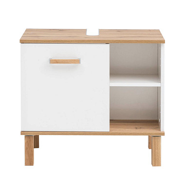 MÖBELPARTNER Waschbeckenunterschrank Padua weiß glanz, eiche landhaus 65,2 x 35,0 x 60,1 cm