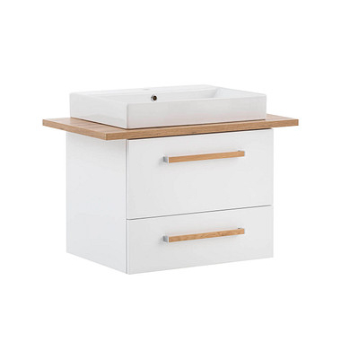 MÖBELPARTNER Waschbecken mit Unterschrank Duo kreideweiß, eiche landhaus 82,2 x 50,0 x 61,5 cm