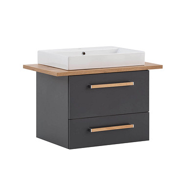 MÖBELPARTNER Waschbecken mit Unterschrank Duo anthrazit, eiche landhaus 82,2 x 50,0 x 61,5 cm